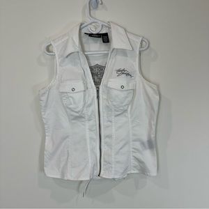 Harley Davidson White Zip Up Tank Vest Size Large